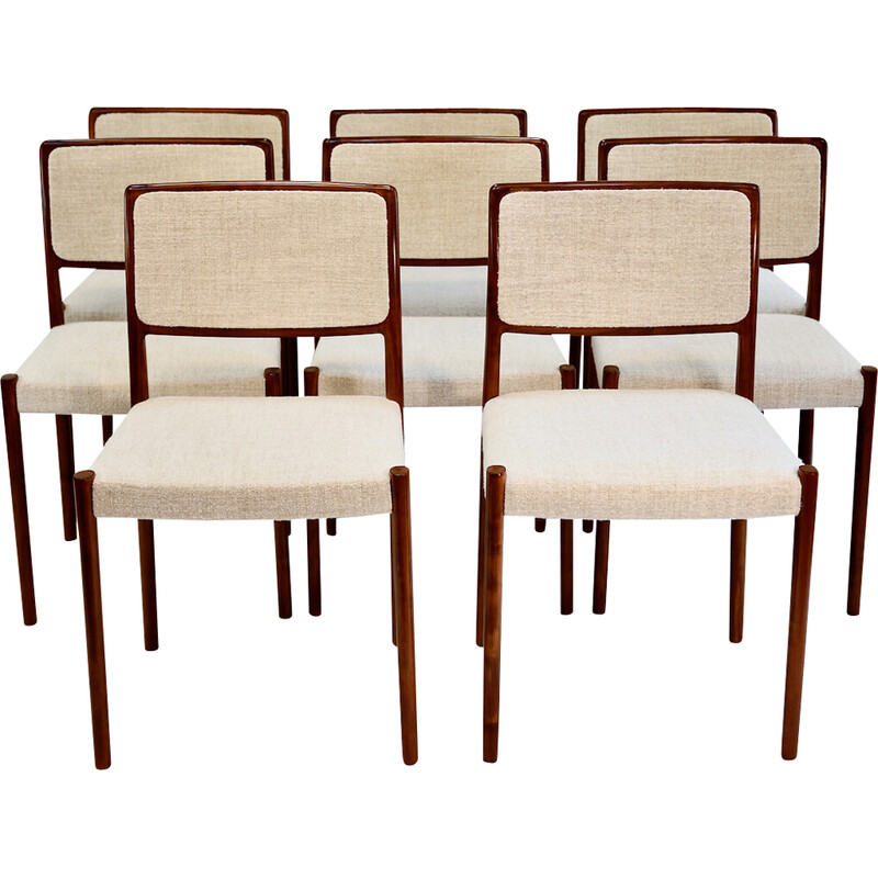 Set di 8 sedie vintage anni '80 in tessuto di Neils Moller per Pierre Frey