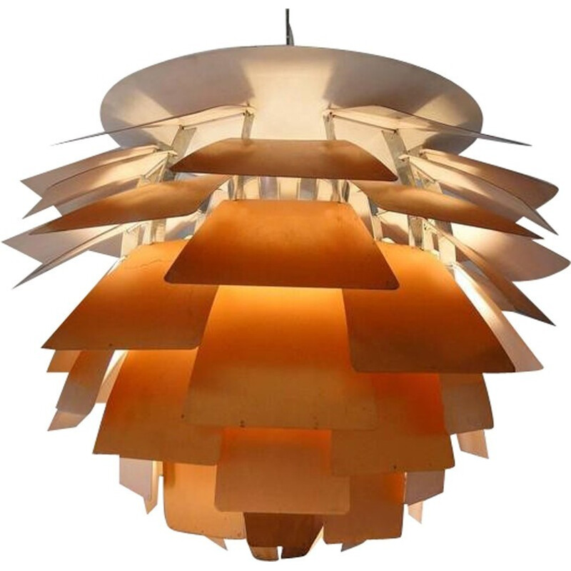 Louis Poulsen "Artichoke" Big copper and brass hanging lamp, Poul HENNINGSEN - 1960s