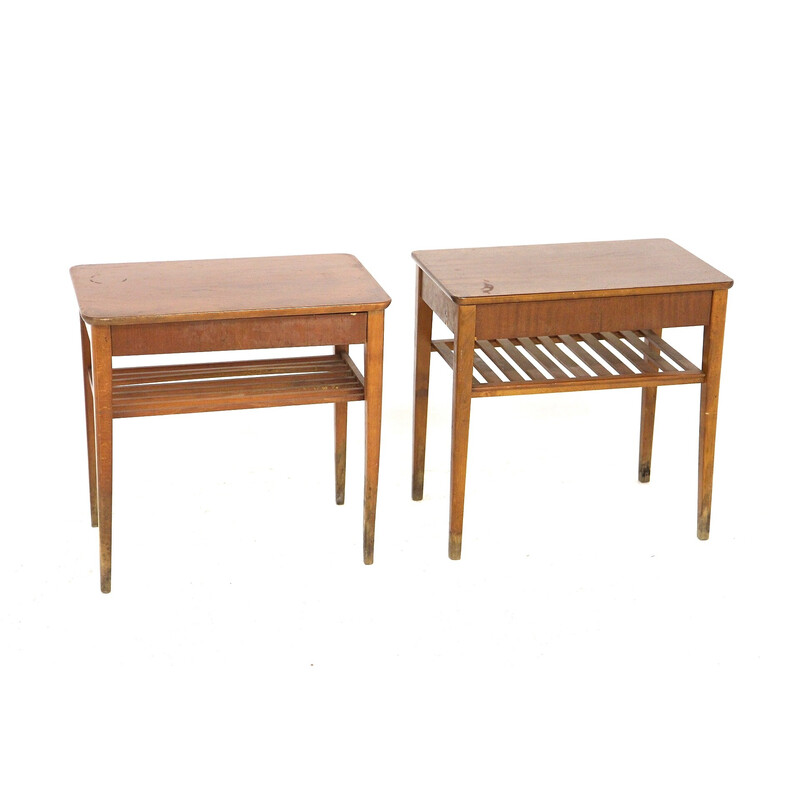 Pair of vintage mahogany and beechwood night stands by Ferdinand Lundqvist, Sweden 1950s