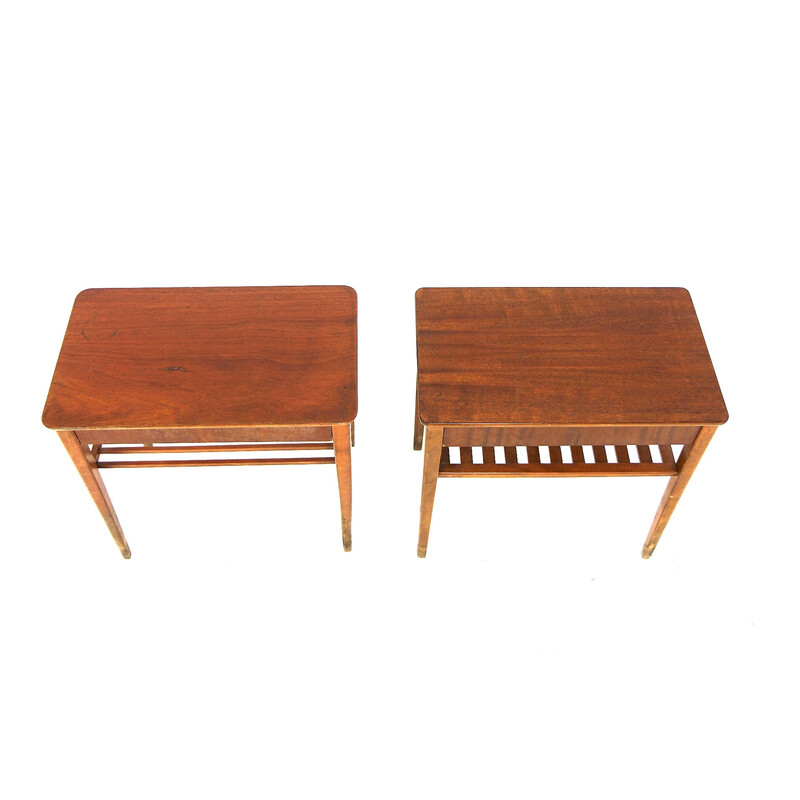 Pair of vintage mahogany and beechwood night stands by Ferdinand Lundqvist, Sweden 1950s