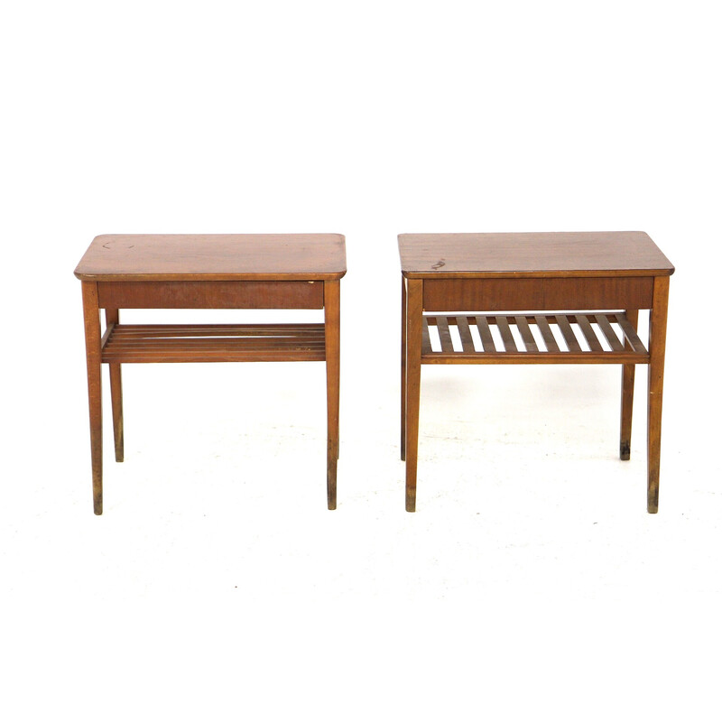 Pair of vintage mahogany and beechwood night stands by Ferdinand Lundqvist, Sweden 1950s