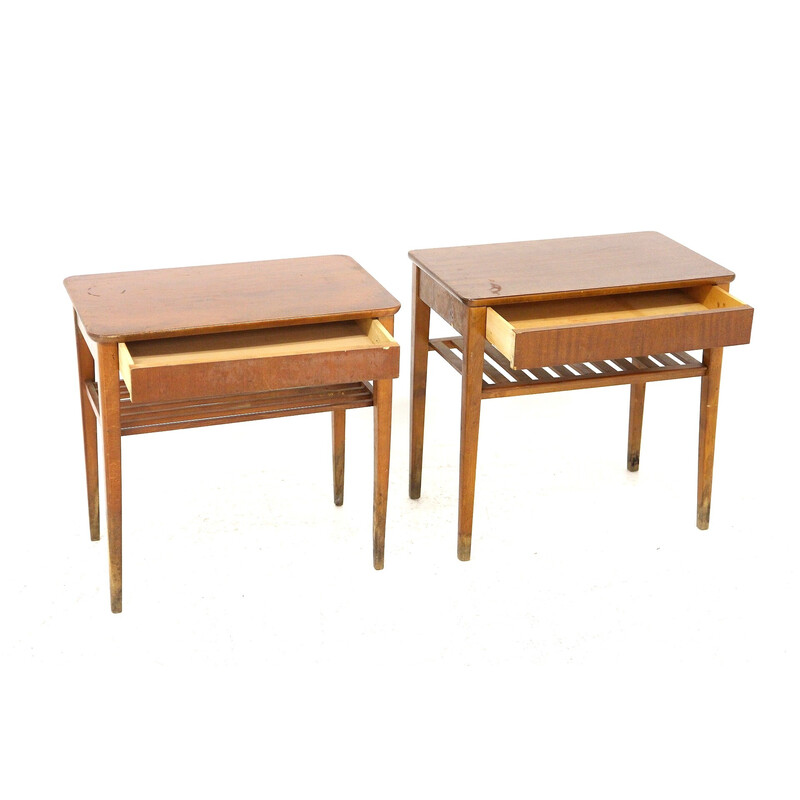 Pair of vintage mahogany and beechwood night stands by Ferdinand Lundqvist, Sweden 1950s