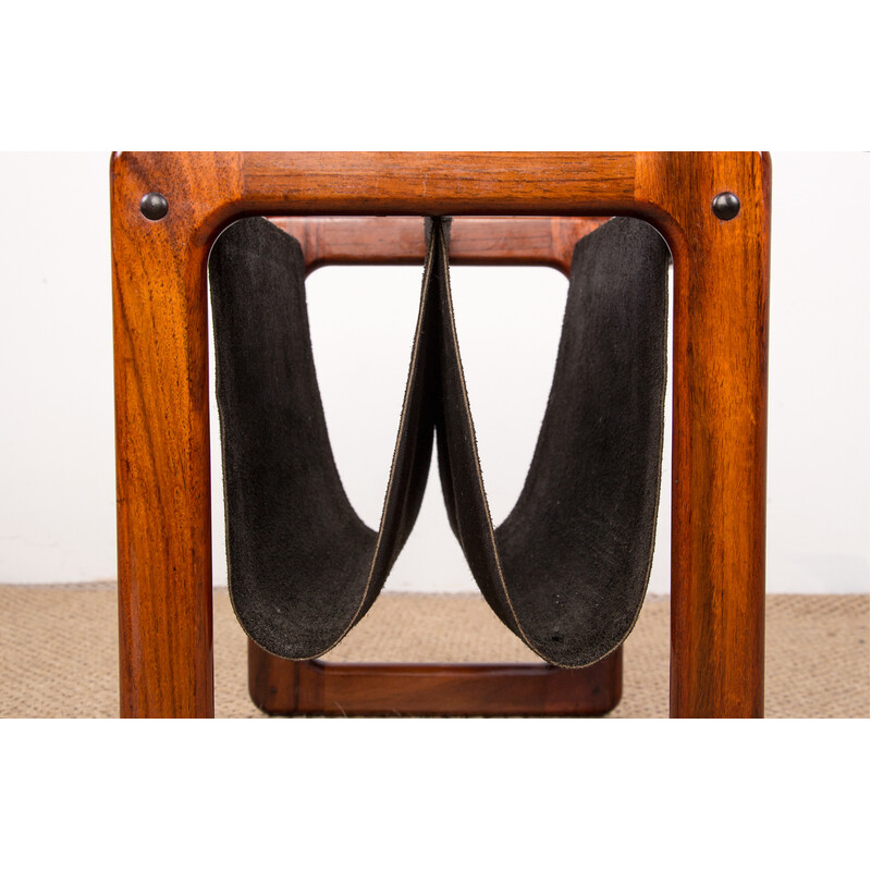 Vintage Danish rosewood and leather magazine rack by Kai Kristiansen for Odder Furnitures, 1960