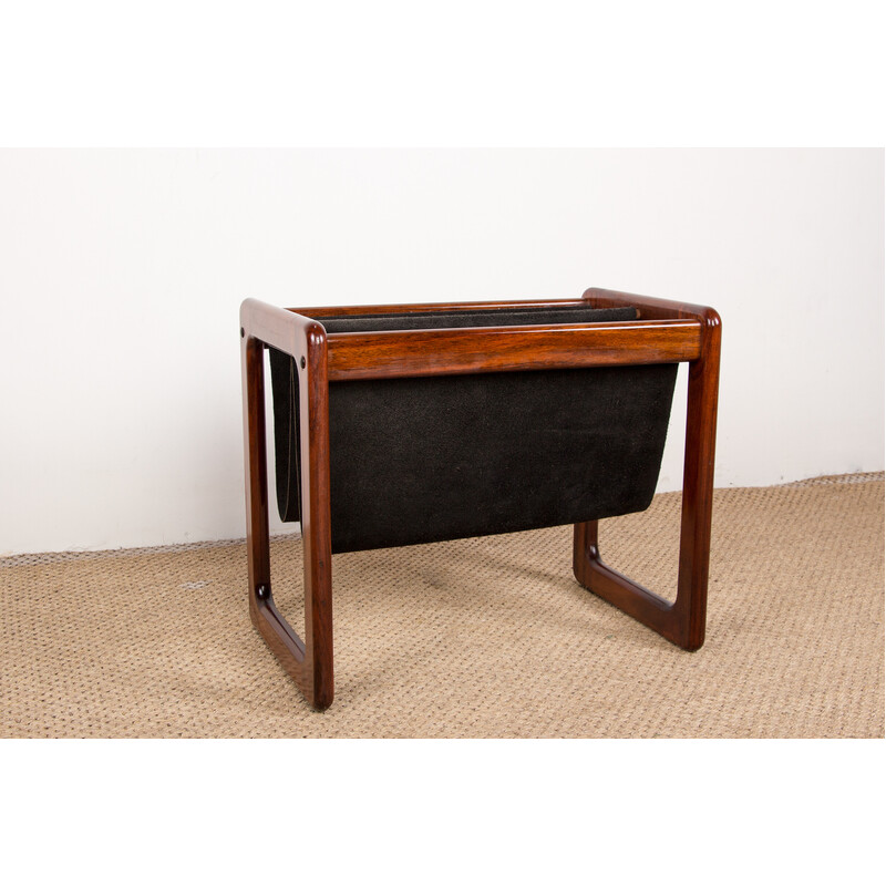 Vintage Danish rosewood and leather magazine rack by Kai Kristiansen for Odder Furnitures, 1960