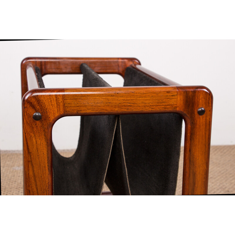 Vintage Danish rosewood and leather magazine rack by Kai Kristiansen for Odder Furnitures, 1960