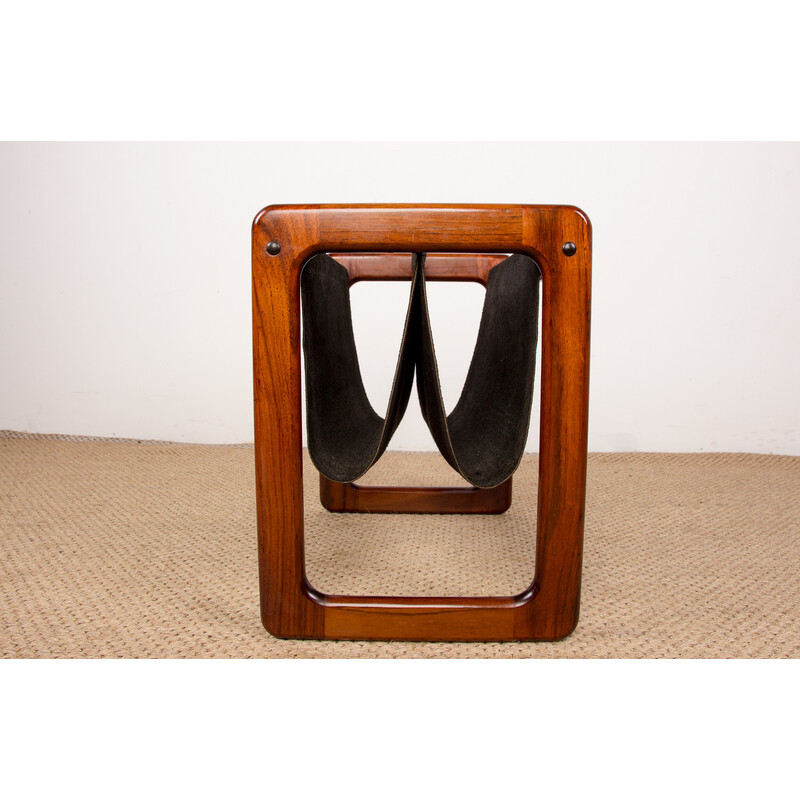 Vintage Danish rosewood and leather magazine rack by Kai Kristiansen for Odder Furnitures, 1960