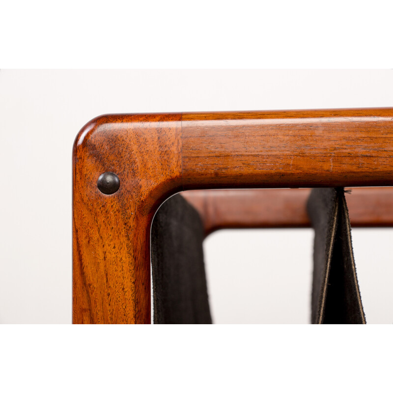 Vintage Danish rosewood and leather magazine rack by Kai Kristiansen for Odder Furnitures, 1960