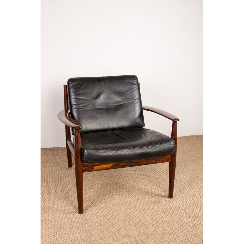 Vintage Danish rosewood and leather armchair by Grete Jalk for France and Son, 1960