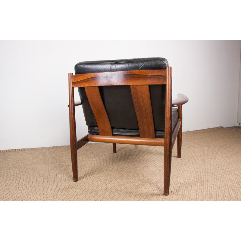 Vintage Danish rosewood and leather armchair by Grete Jalk for France and Son, 1960