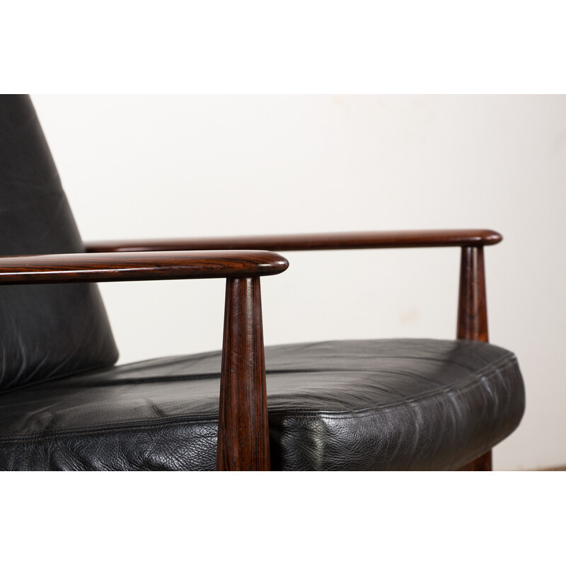 Vintage Danish rosewood and leather armchair by Grete Jalk for France and Son, 1960