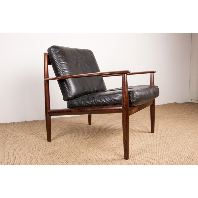 Vintage Danish rosewood and leather armchair by Grete Jalk for France and Son, 1960