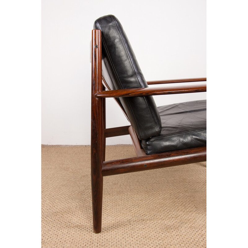 Vintage Danish rosewood and leather armchair by Grete Jalk for France and Son, 1960