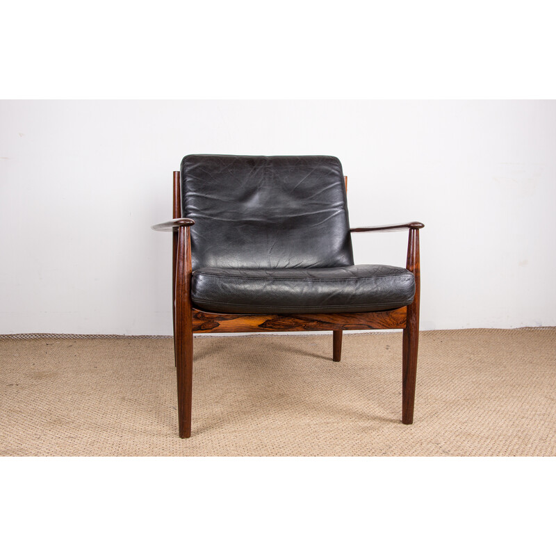 Vintage Danish rosewood and leather armchair by Grete Jalk for France and Son, 1960