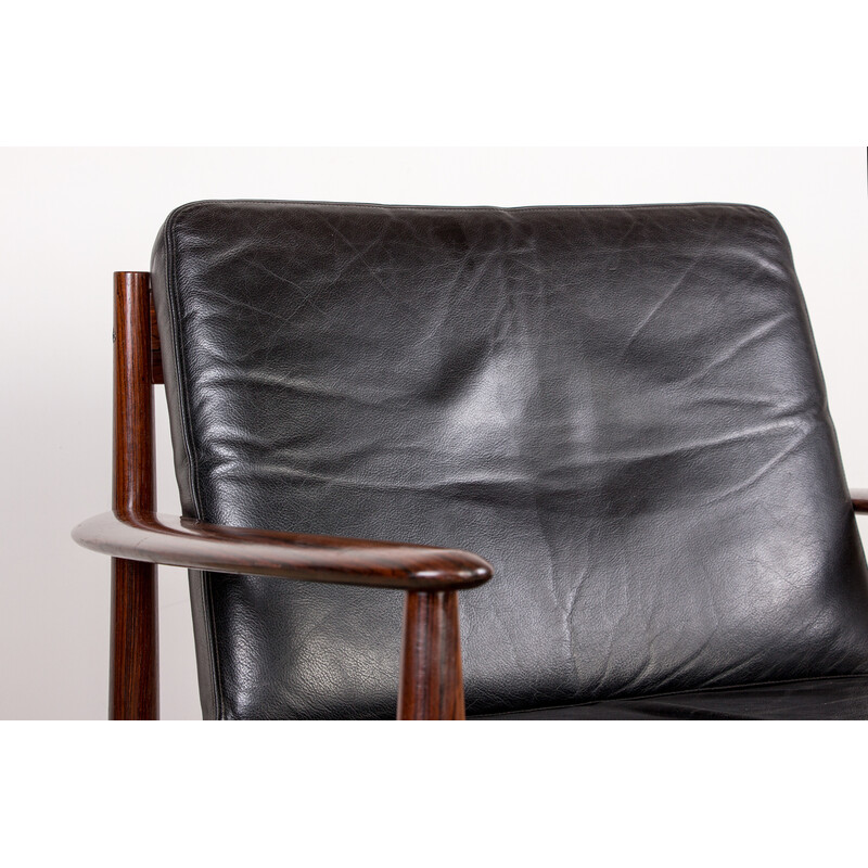 Vintage Danish rosewood and leather armchair by Grete Jalk for France and Son, 1960