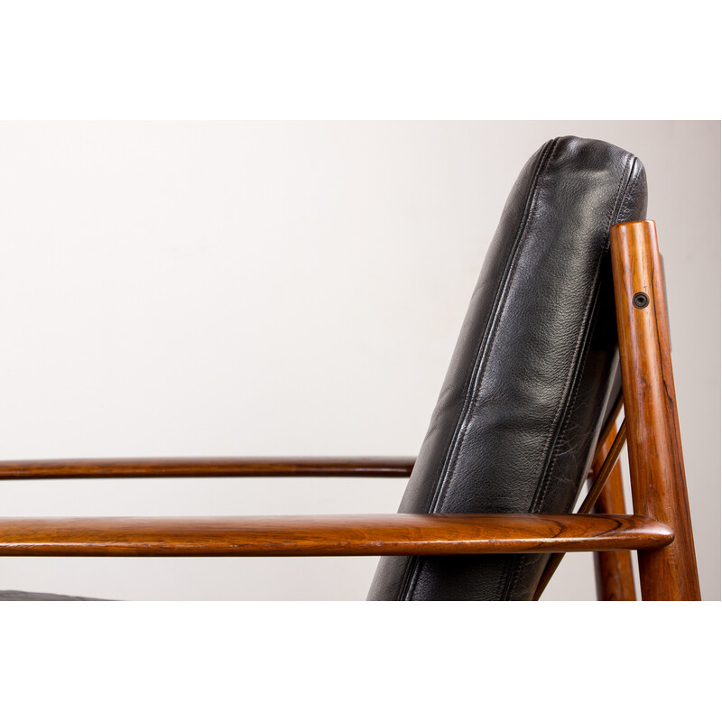 Vintage Danish rosewood and leather armchair by Grete Jalk for France and Son, 1960