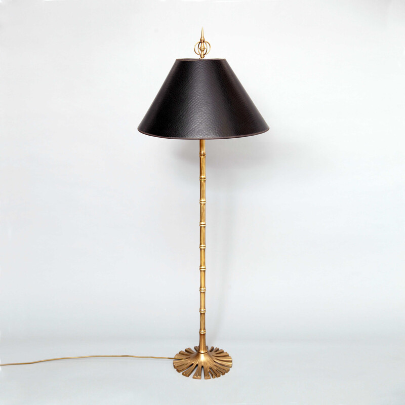 Golden floor lamp in brass and bamboo produit par Chapman - 1970s