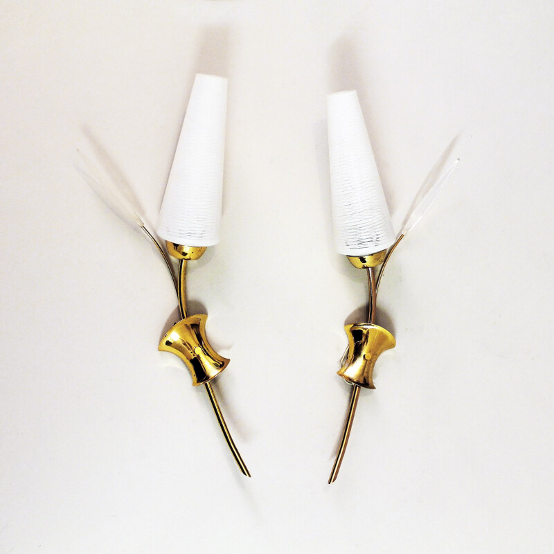 Pair of brass Maison Lunel sconces - 1960s