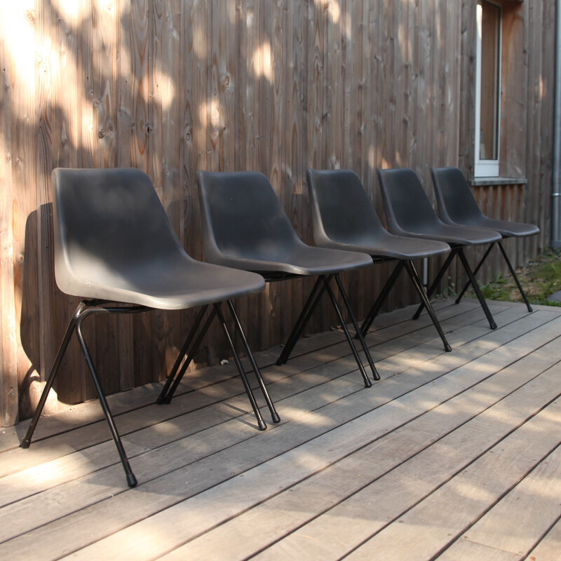 Set aus 5 Vintage-Stühlen aus grauem Kunststoff von Robin Day für Hille