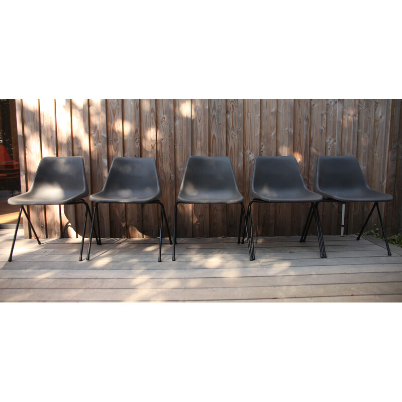Lot de 5 chaises vintage en plastique gris par Robin Day pour Hille
