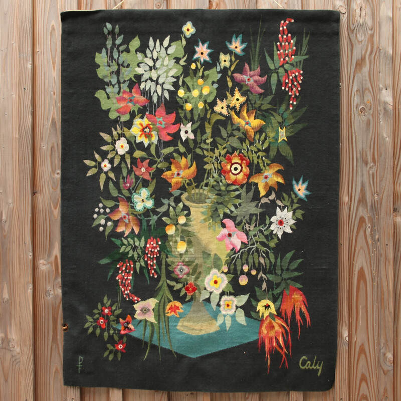 Vintage tapestry of Aubusson with floral decoration