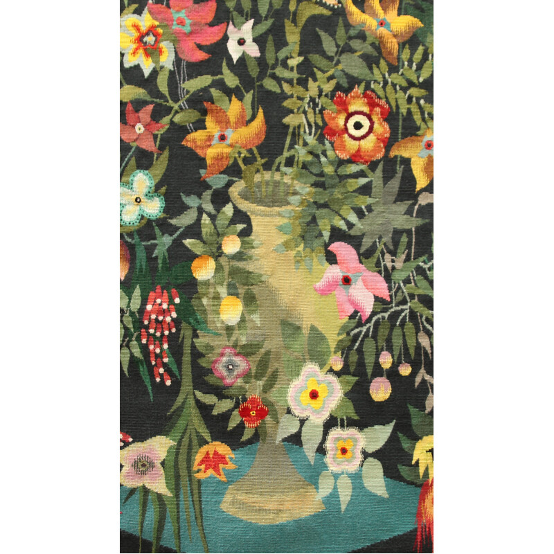 Vintage tapestry of Aubusson with floral decoration