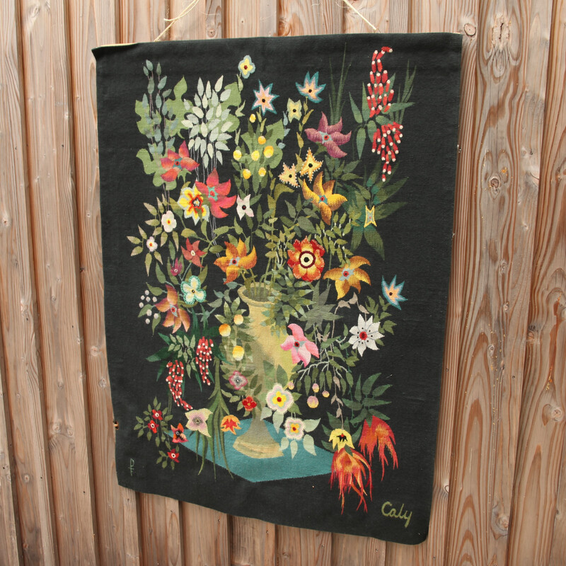 Vintage tapestry of Aubusson with floral decoration