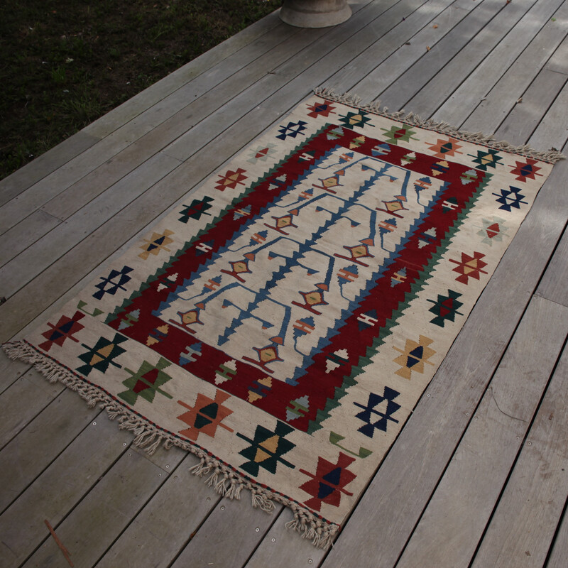 Vintage Kilim rug in polychrome wool