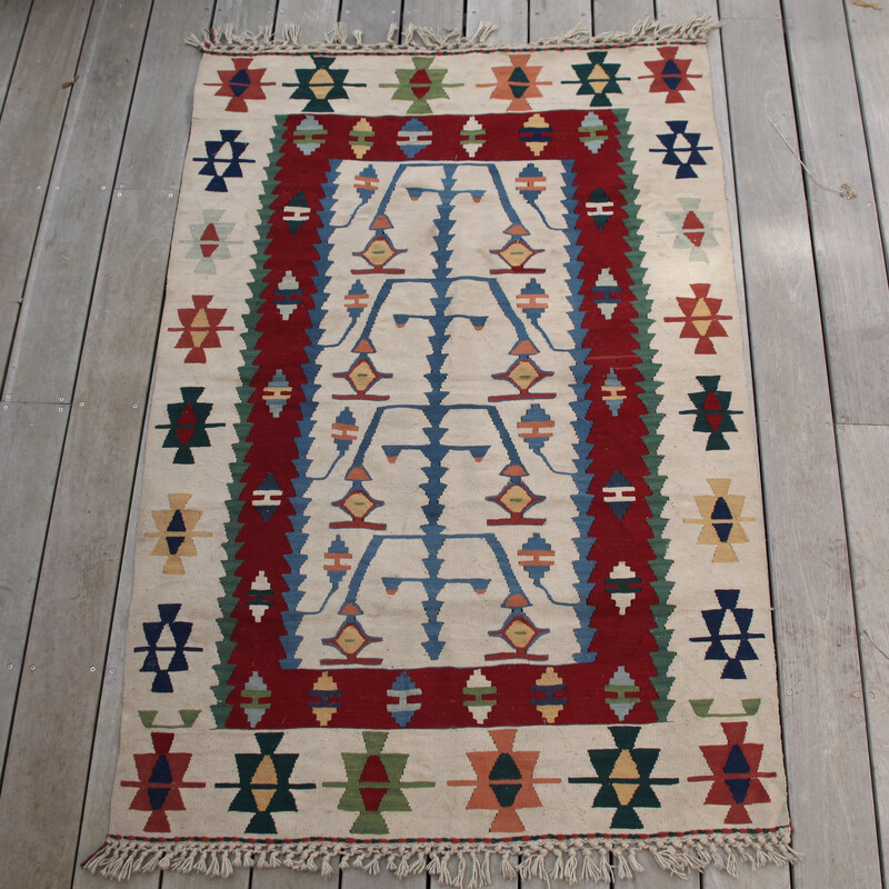 Alfombra Kilim vintage de lana policromada