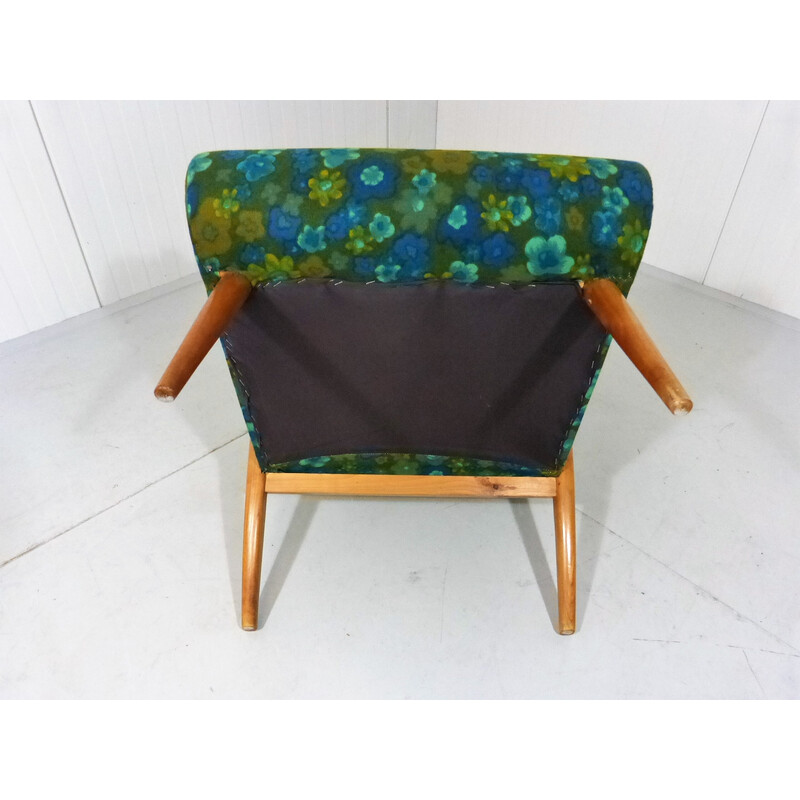 Vintage wood and fabric lounge chair, 1960s