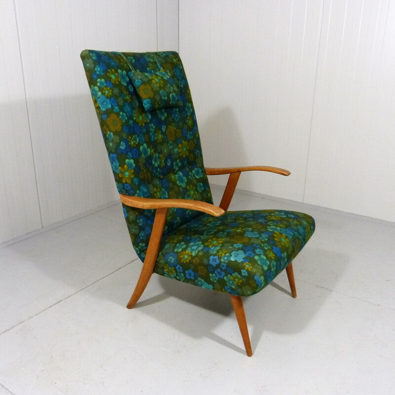 Sedia da salotto vintage in legno e tessuto, anni '60