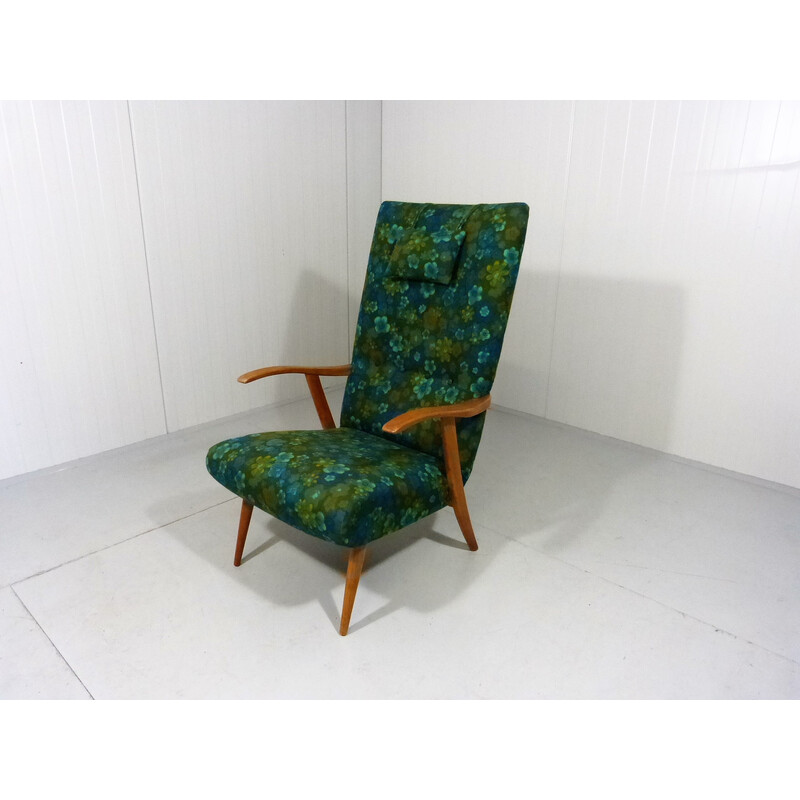 Vintage wood and fabric lounge chair, 1960s