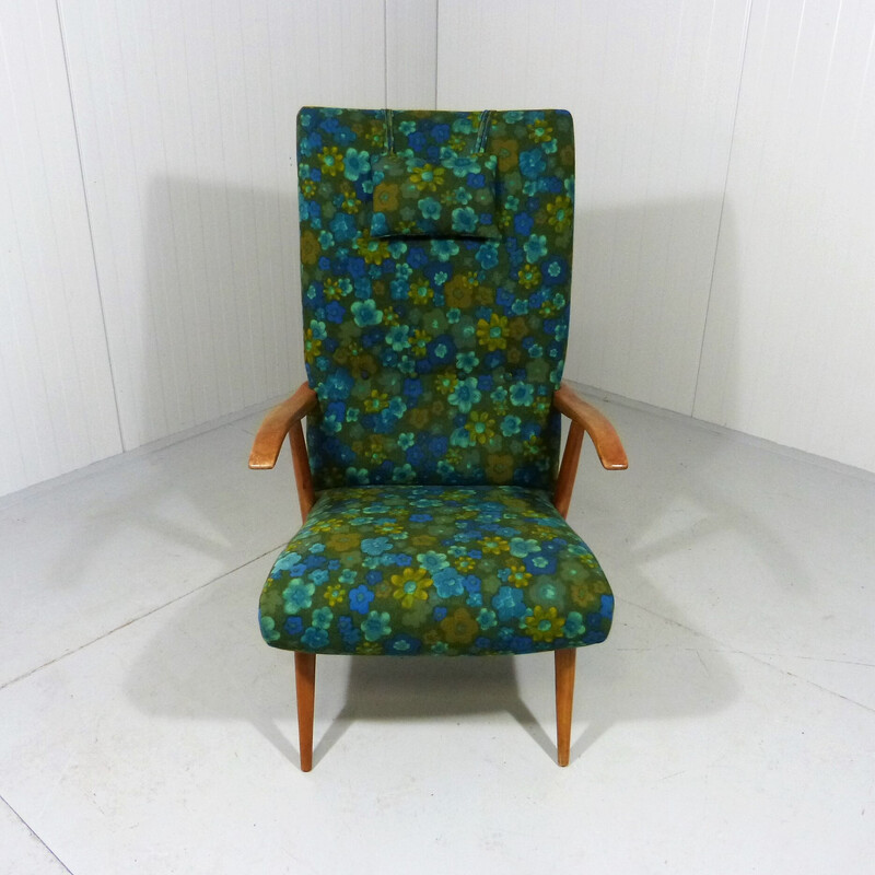 Vintage wood and fabric lounge chair, 1960s