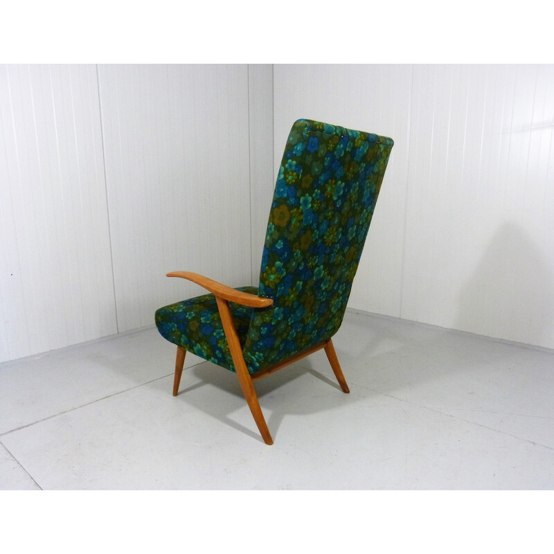 Vintage wood and fabric lounge chair, 1960s