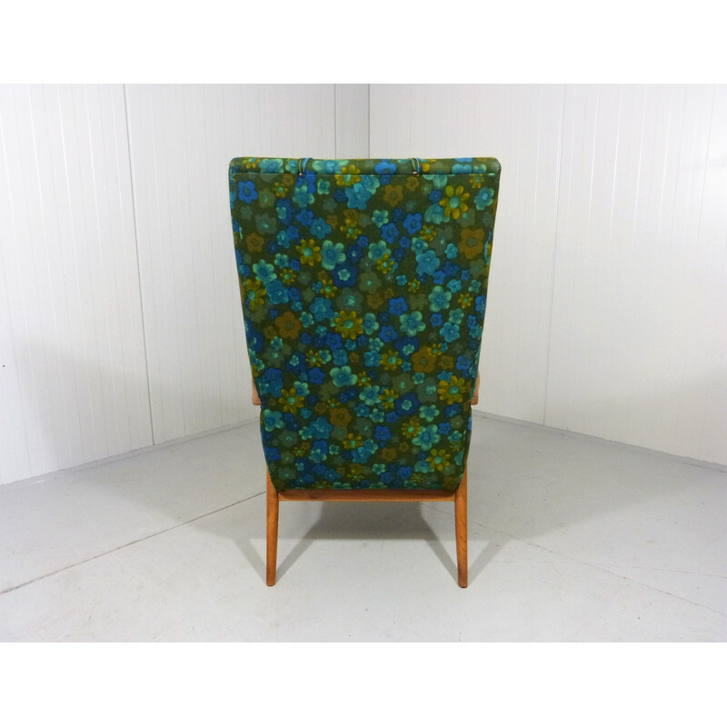 Vintage wood and fabric lounge chair, 1960s