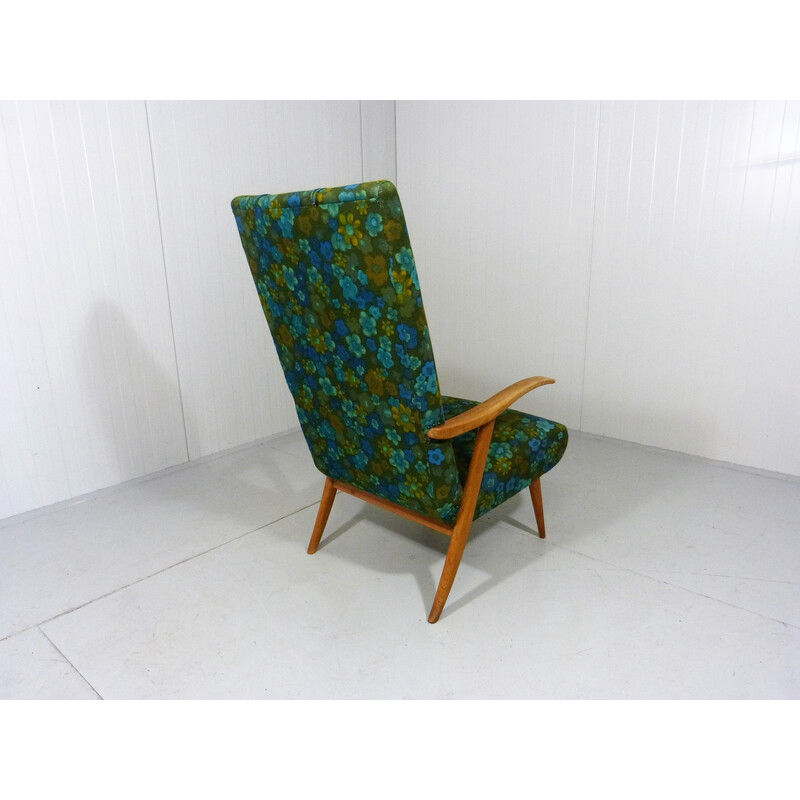 Vintage wood and fabric lounge chair, 1960s