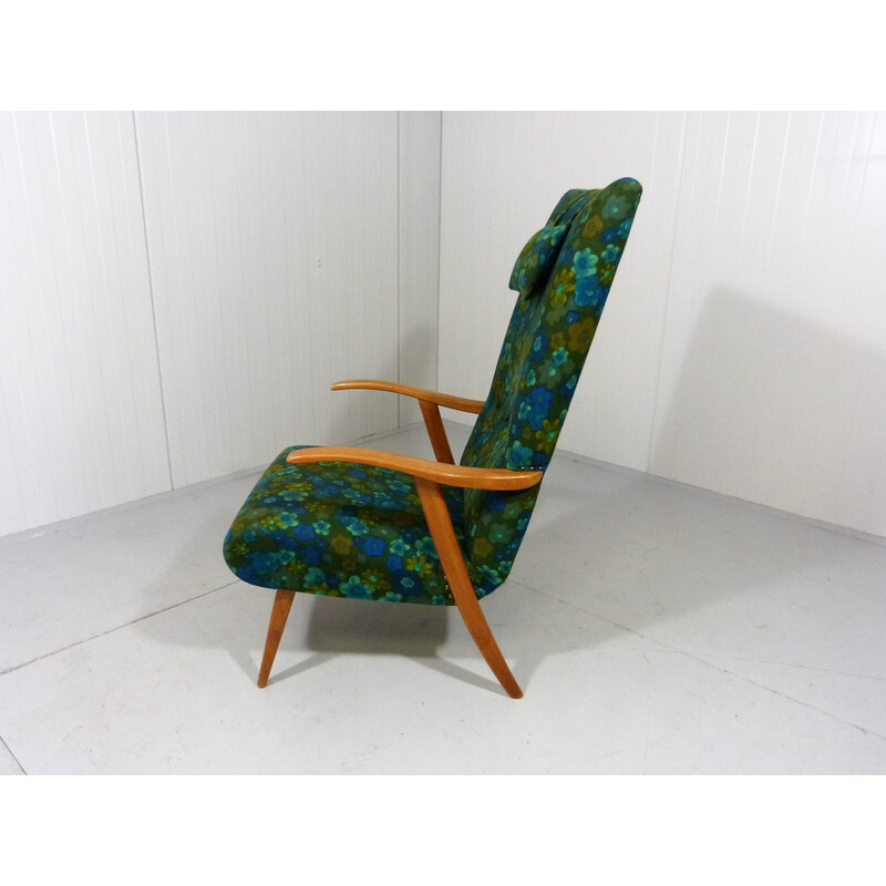 Vintage wood and fabric lounge chair, 1960s