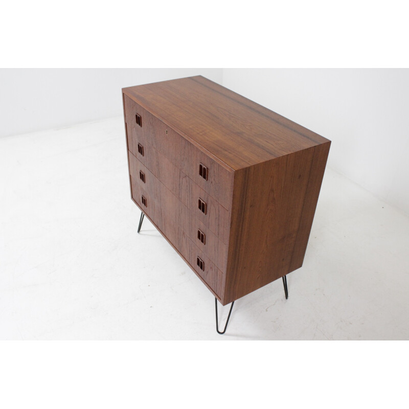 Danish teak chest of drawers with hairpin legs - 1960s 