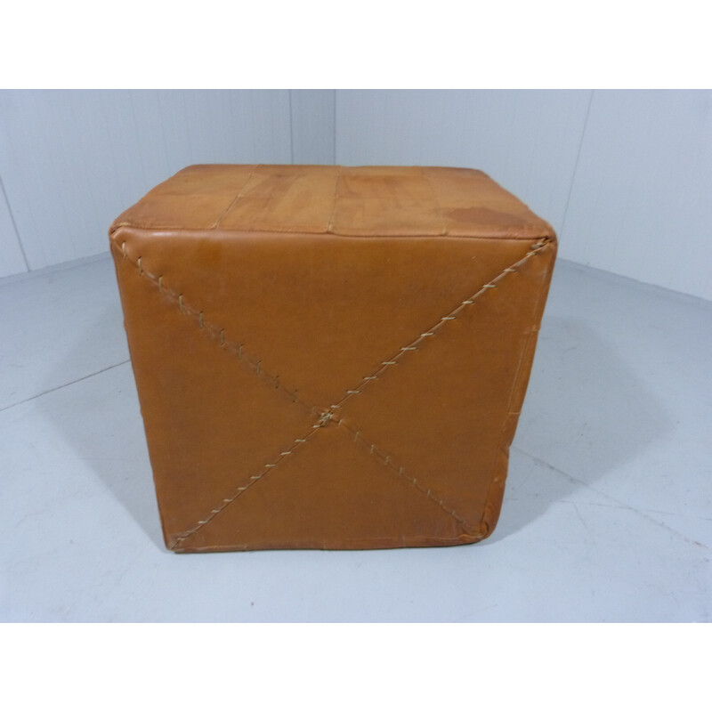 Pouf vintage en cuir patchwork par De Sede, Suisse 1970