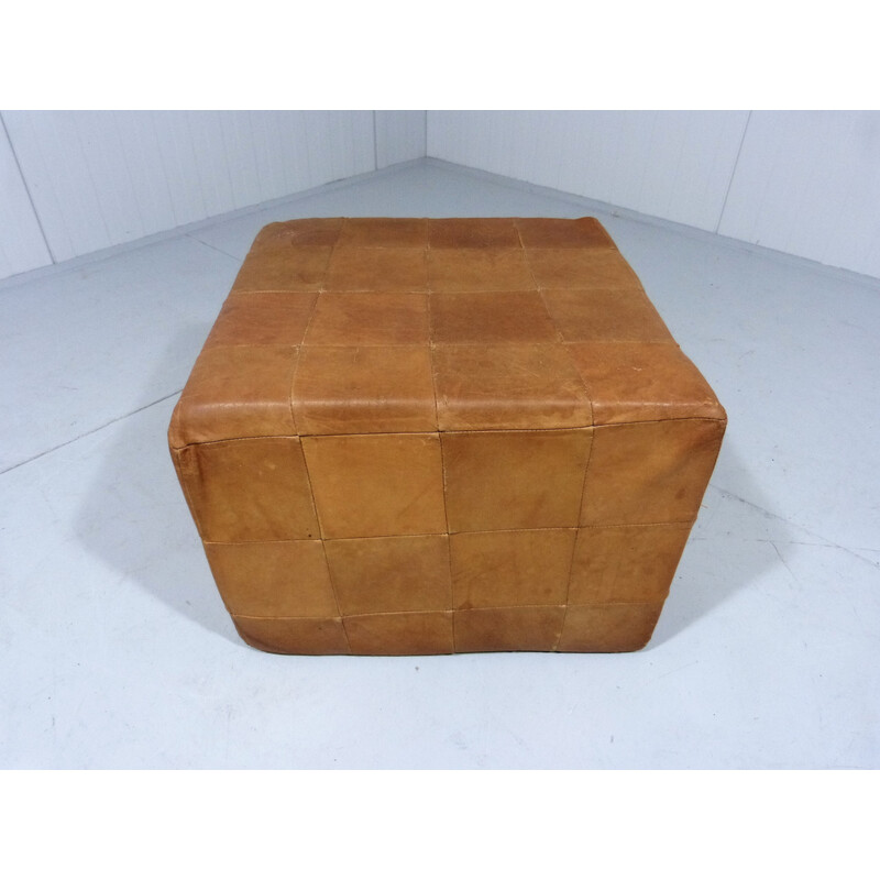 Pouf vintage en cuir patchwork par De Sede, Suisse 1970