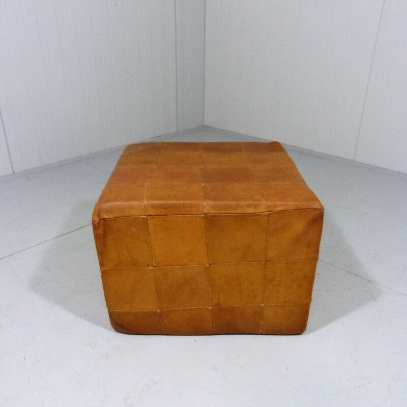 Vintage patchwork leather pouf by De Sede, Switzerland 1970s