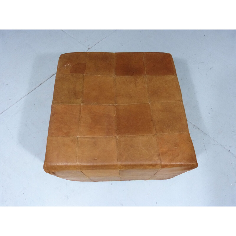 Vintage patchwork leather pouf by De Sede, Switzerland 1970s