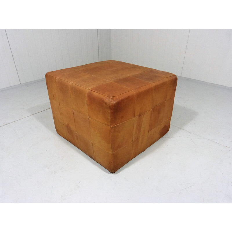 Vintage patchwork leather pouf by De Sede, Switzerland 1970s