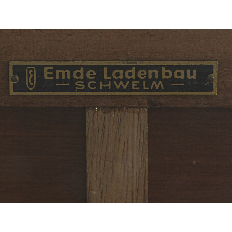 Vintage walnootfineer en kunstlederen juwelendisplaykastje voor Emde Ladenbau, Duitsland 1950