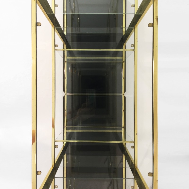 Vintage brass and glass display cabinet, 1970-1980s