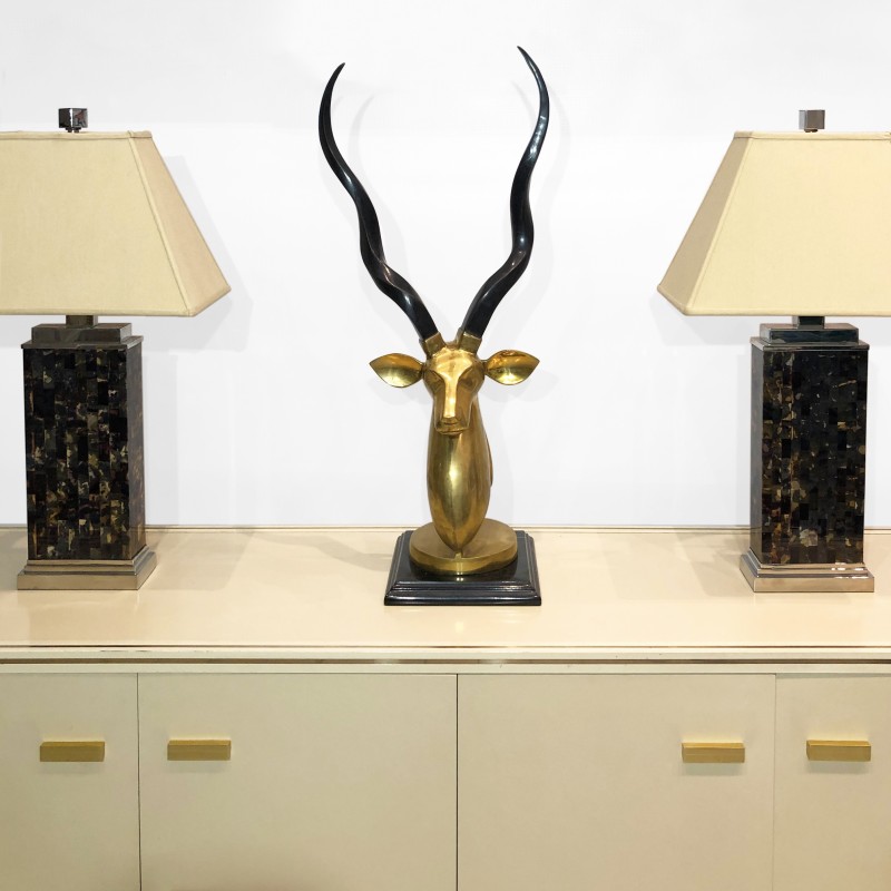 Vintage brass antelope head sculpture, 1970s