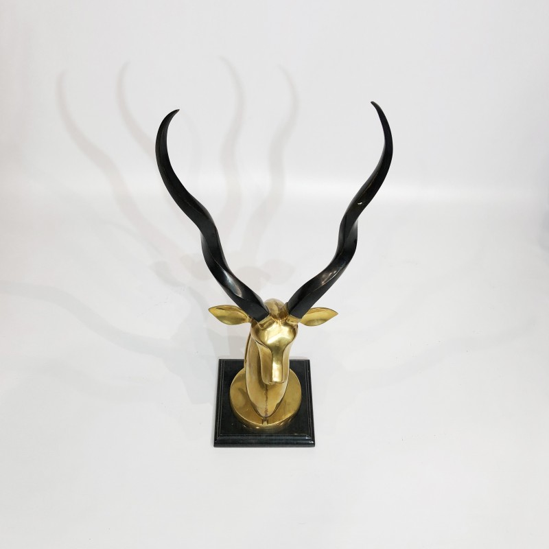 Scultura vintage in ottone a forma di testa di antilope, anni '70
