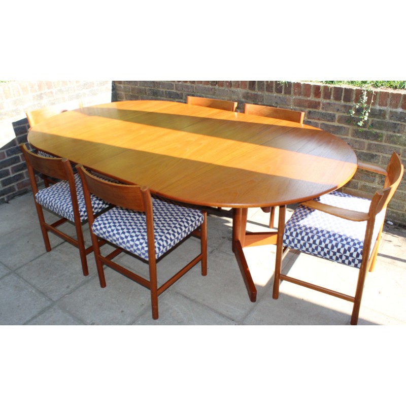 Vintage teak dining set with 6 chairs, 1960