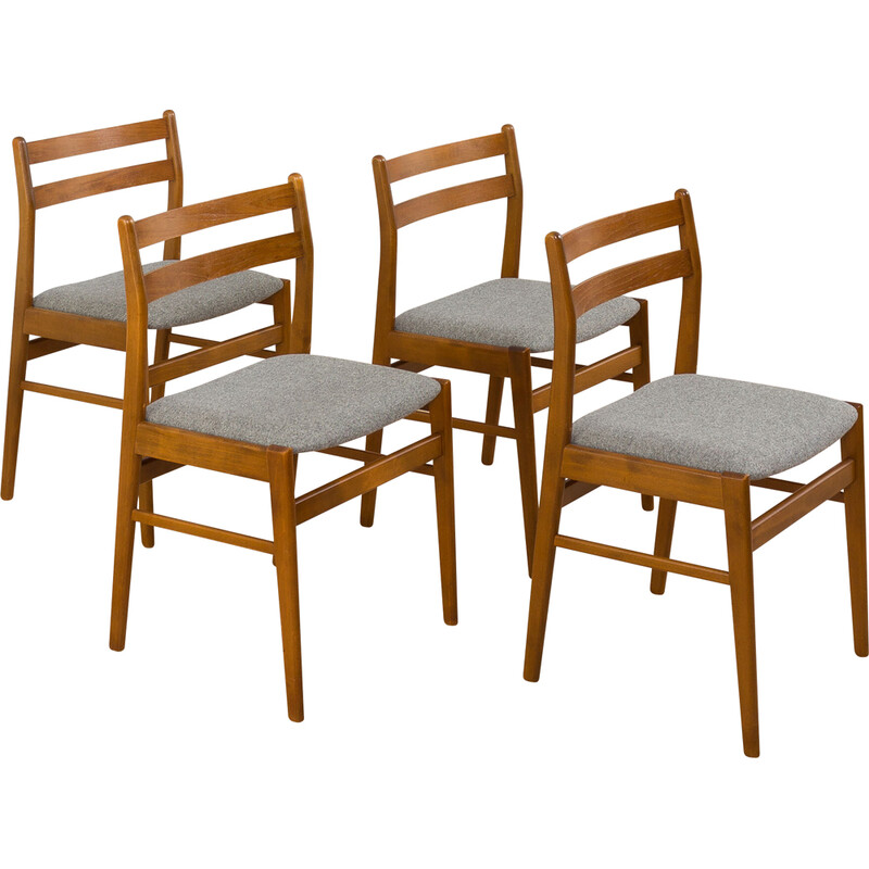 Set of 4 vintage danish wood and wool chairs by Sax, Denmark 1960s