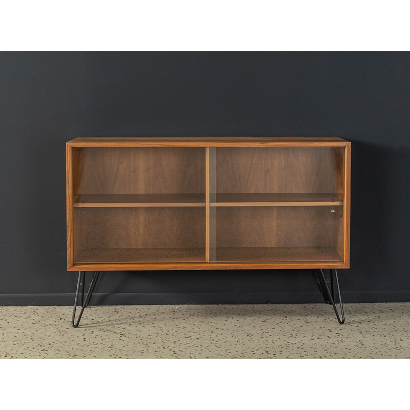 Vintage sideboard in walnut veneer with two glass sliding doors, Germany 1960s