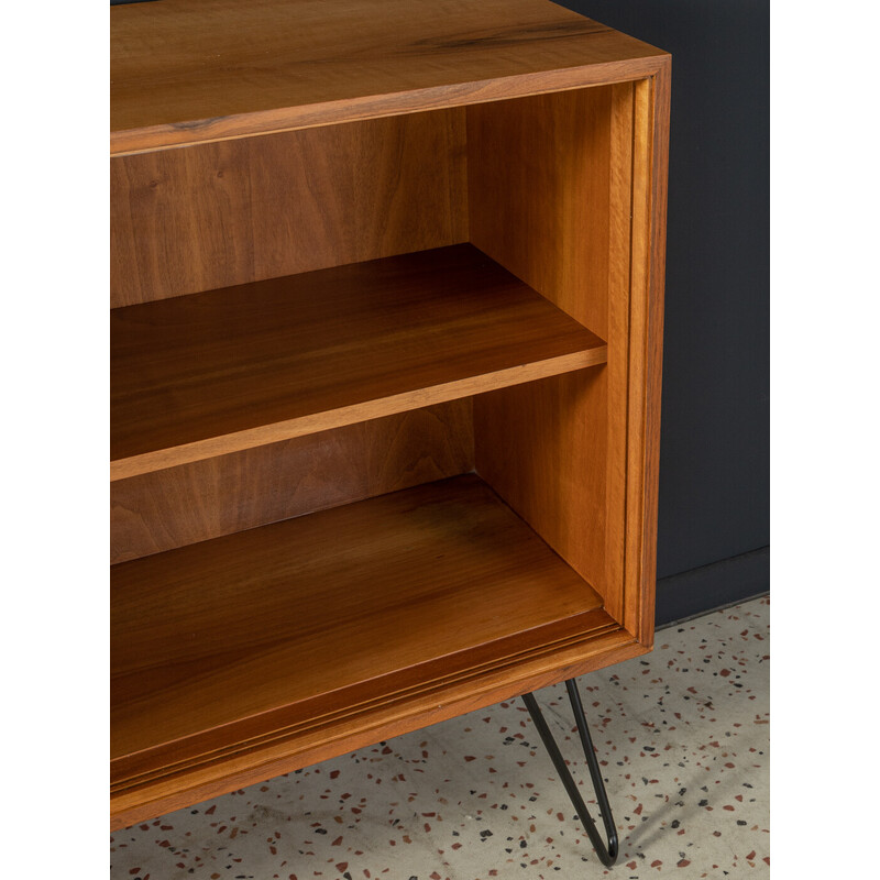 Vintage sideboard in walnut veneer with two glass sliding doors, Germany 1960s